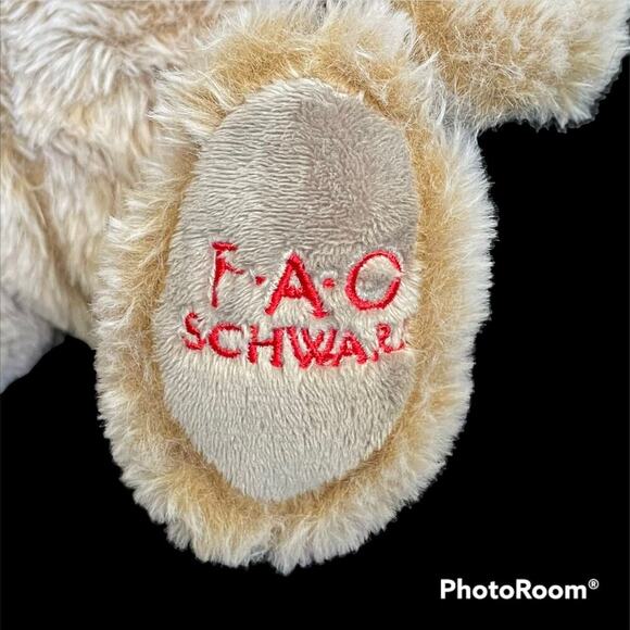 FAO SCHWARZ 9" Tan Stuffed Bear Plushie with Polka Dot Bow NWT - Picture 2 of 7